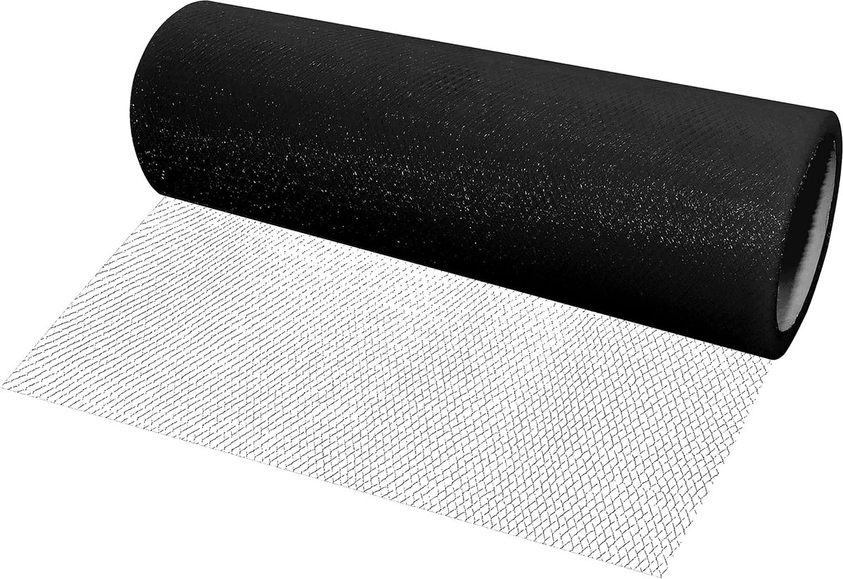 - C55271 - rol tule net - tule band 15 cm x 9 m - kleur: zwart - voor confectie naaien kleding handwerk decoratie - voor speciale gelegenheden bruiloft doop verjaardag