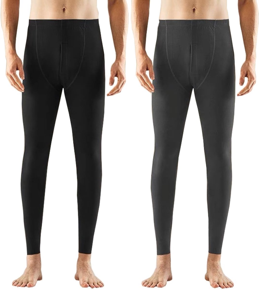 Thermisch ondergoed voor heren, onderbroek, lichte fleece gevoerde thermische broek, warme lange leggings, verpakking van 2 stuks