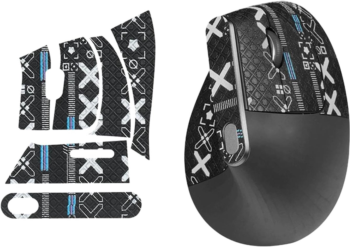 1 set muis anti-slip grip tape voor Logitech MX Vertical, zweetbestendig, eenvoudig te gebruiken, zelfklevend ontwerp, professionele muizen upgrade kit, zwart bedrukt patroon