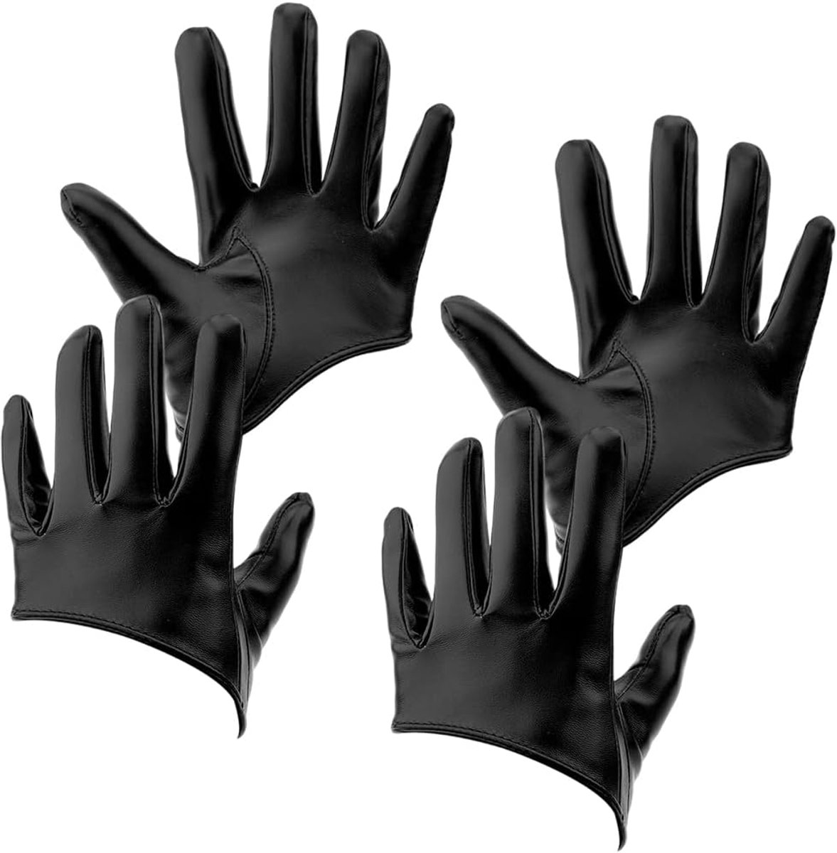 2 paar zwarte 7 cm lange PU-lederen halve vingerhandschoenen, extra korte halve hand vingerhandschoenen voor dames en heren, geschikt voor Halloween, kostuums, motorrijden, avondevenementen