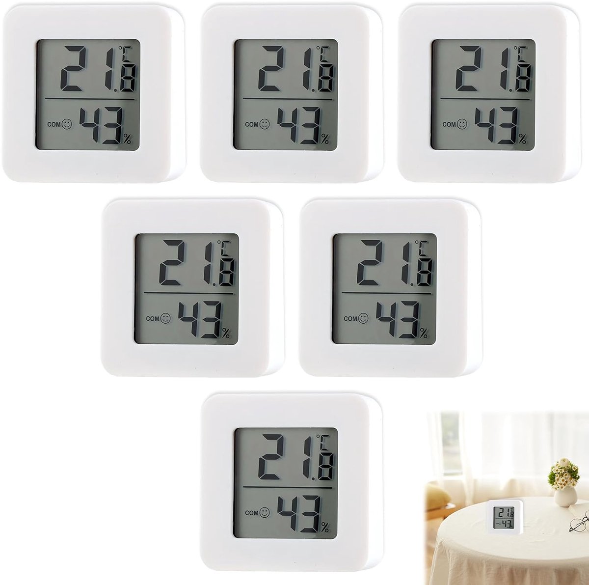 Binnenthermometer met hygrometer, digitale mini-thermometer, temperatuur en luchtvochtigheid, voor thuis, groot lcd-display, comfortweergave, digitale thuisthermometer voor kantoor en thuis