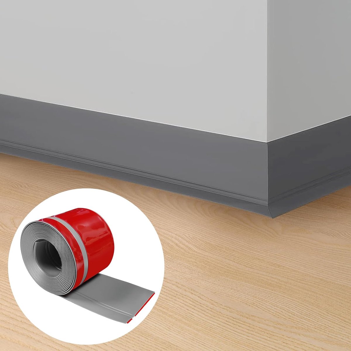 Plint zelfklevend, 20 x 60 mm x 3,0 m plint zelfklevend voor keuken en badkamer, zachte plint zelfklevende eindstrip van pvc, flexibele knikstrip plinten - grijs