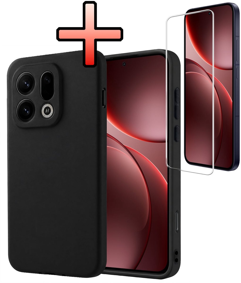 Hoesje - Met Screenprotector - Geschikt voor OPPO Find X9 Pro - Sterk & Shockproof - Back Cover - Siliconen Case - Telefoon Hoes - Zwart