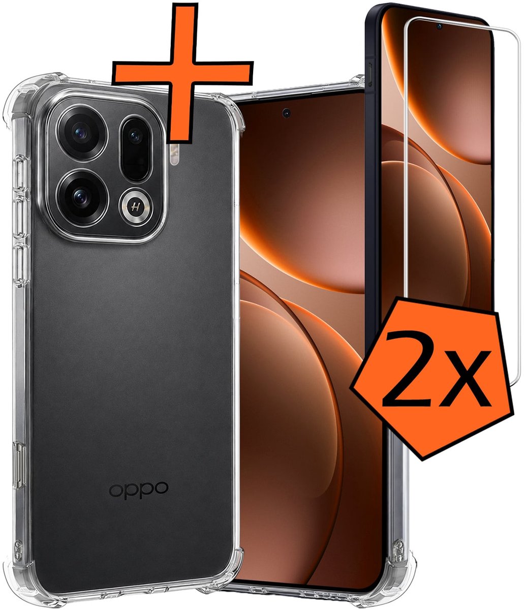 Hoes - Met Screenprotector - 2 Stuks - Geschikt voor OPPO Find X9 Pro - Sterk & Shockproof - Siliconen Case - Back Cover - Telefoon Hoes - Shock Proof - Transparant