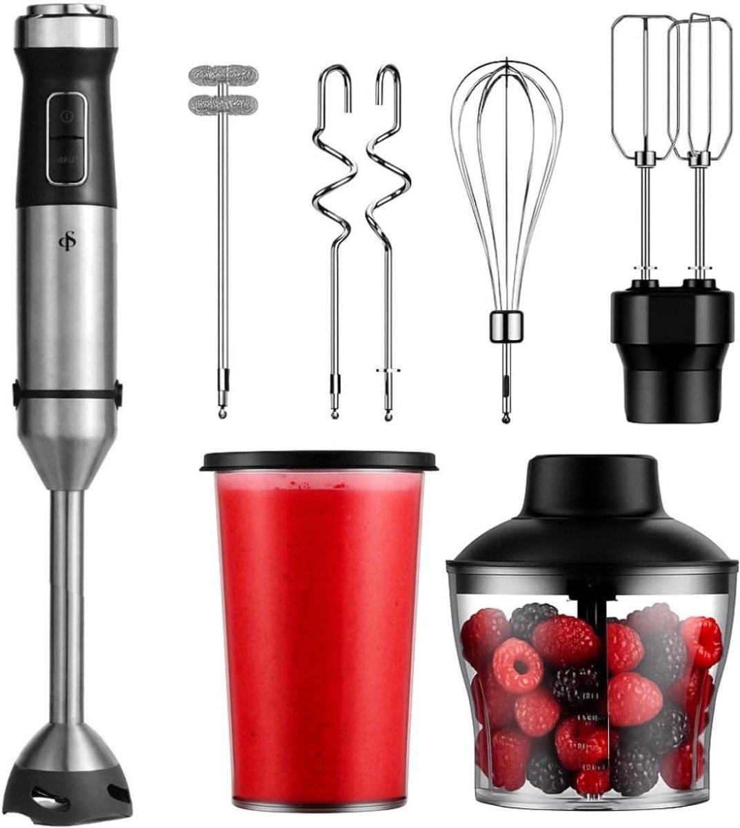 Staafmixer Set Keukenmachine Accessoires Veelzijdig Koken 1200W Krachtige Motor 7 Delig Zwart RVS