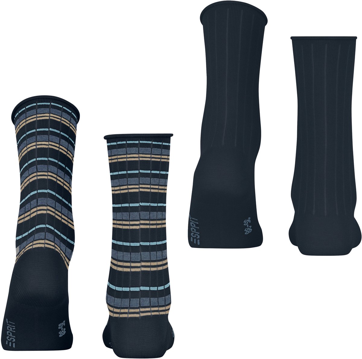 Esprit Metro Lines 2 Pack gedessineerd katoen multipack sokken dames blauw - maat 35-38