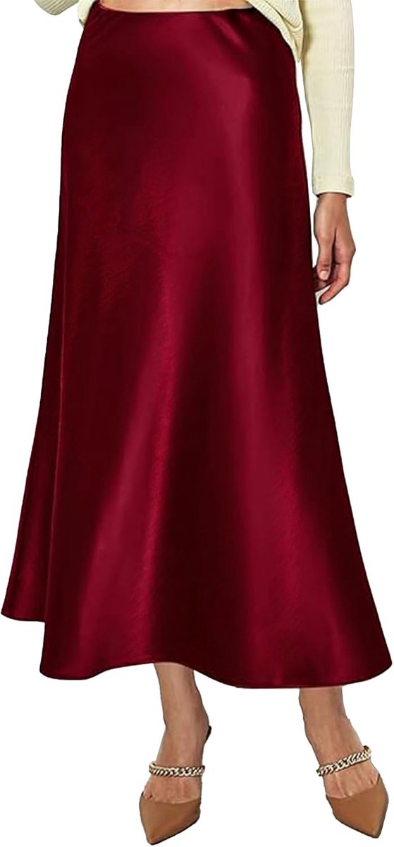 Satijnen rok voor dames, hoge taille, elegant, elastisch, satijn, casual, midi-rokken, lijnrok, kantoor, zijde, plooirok in half herfst