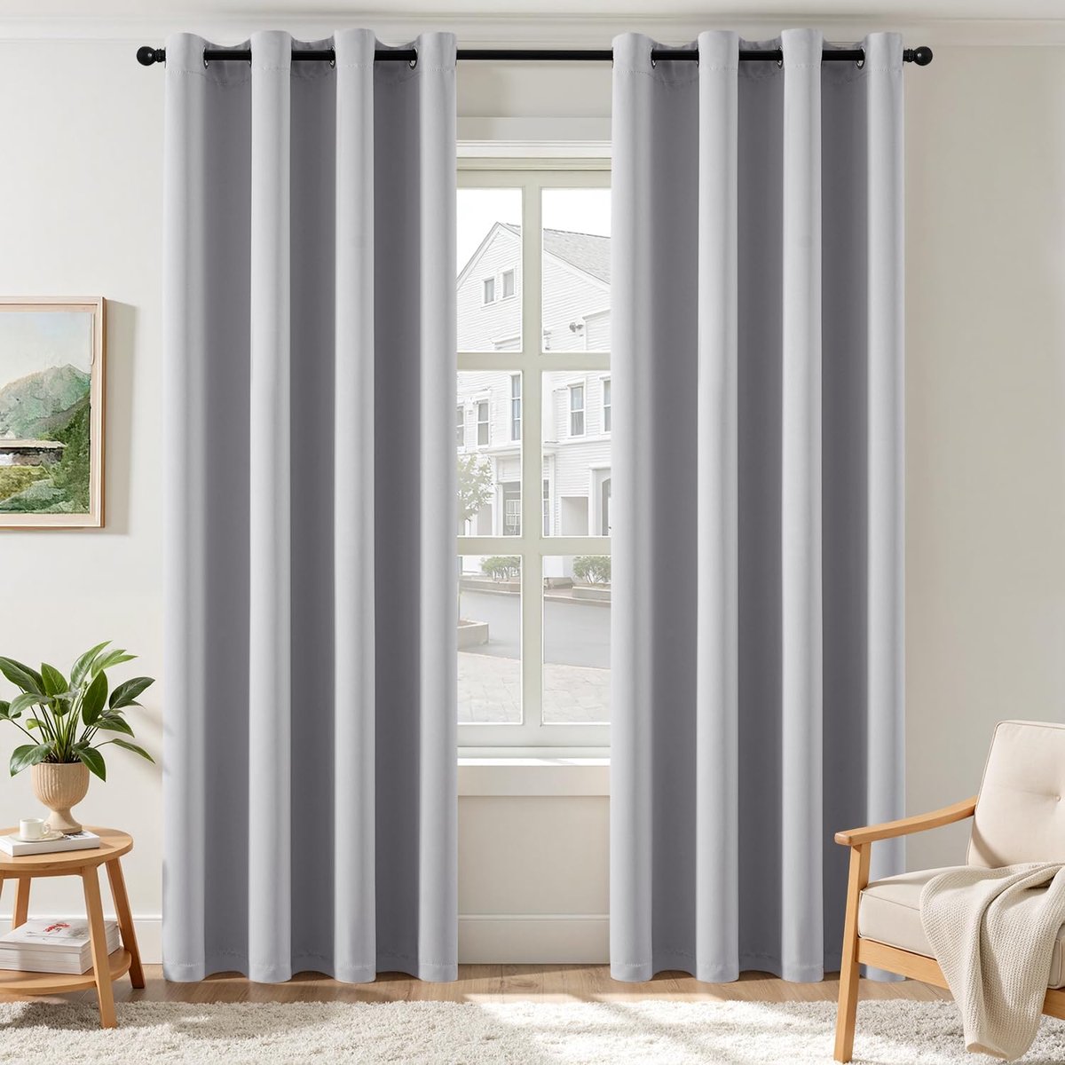 Gordijnen, lichtgrijs, ondoorzichtig, met inslagringen, 175 cm lang, zachte verduisteringsgordijnen voor ruimtes, set van 2 verduisteringsgordijnen voor woonkamer, slaapkamer, ondoorzichtige