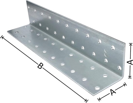 - C58986 - Set met 2 gaten hoeken, 40 x 40 x 200 x 2 mm - rechthoekige bevestigingspoten - met 40 ronde gaten - versterking meubelrekken hout - verzinkt staal Z275 — afbeelding 4