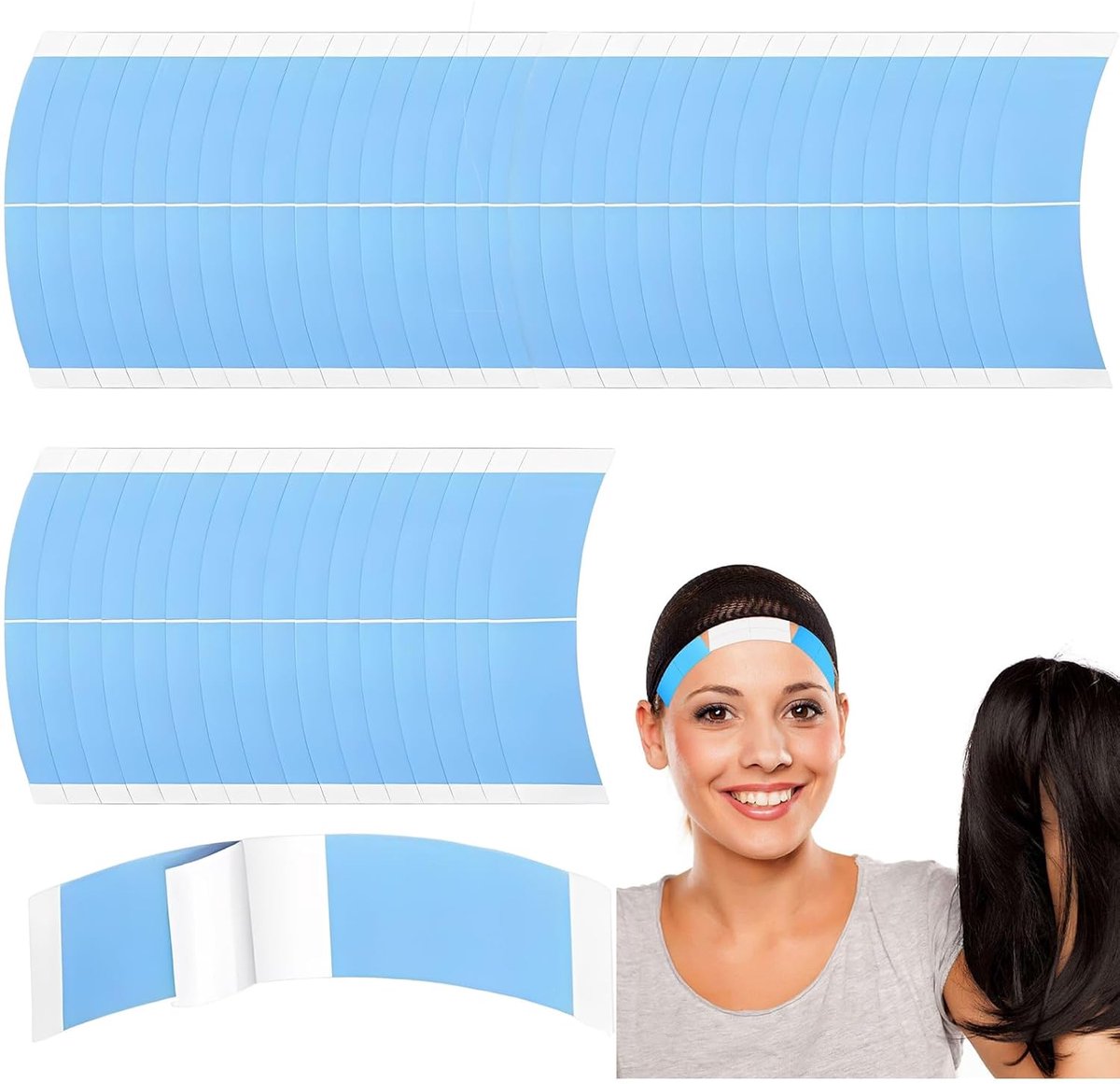 48 stuks modieuze tape, dubbelzijdig, modieuze lijm, tape, tape, tape, tape, lijm, onzichtbaar, waterdicht, dubbelzijdig, voor toupet, extra sterk, voor het fixeren van pruiken (blauw)