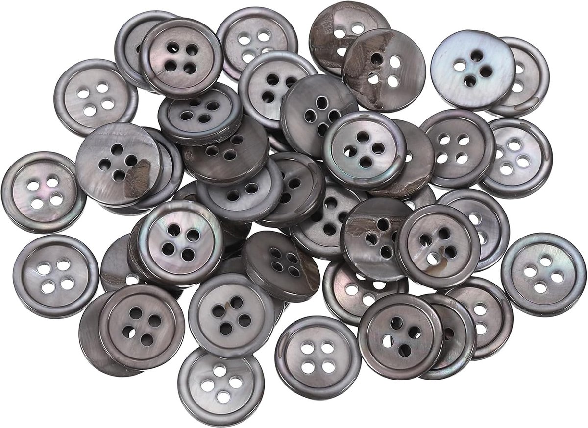 Knopen van natuurlijk parelmoer, 4 gaten, parelmoer, 11,5 mm, knopen, naaien, handwerk, voor overhemd, doe-het-zelf, decoratie, grijs