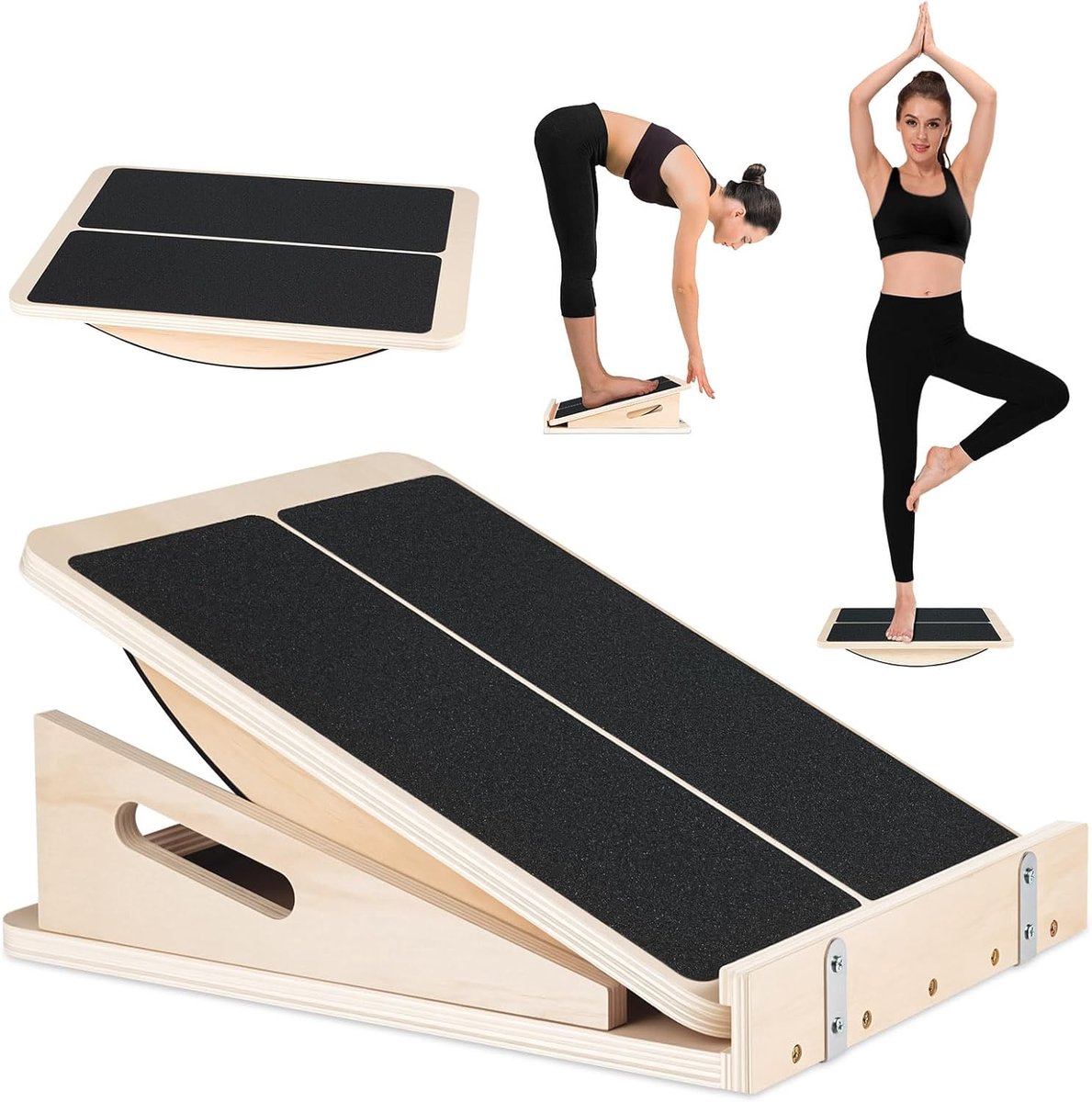 2-in-1 kuitreker, schuine plank van hout, verstelbaar en draagbaar houten snijbord, atletic mobility board voor kniebuigingen en spierrek
