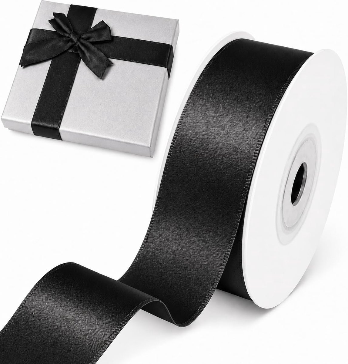 Zwart satijnen lint, 25 mm, 25 m, satijnen lint, dikte 2,5 cm, voor Kerstmis, Nieuwjaar, feesten, geschenkverpakkingen, knutselen, decoraties