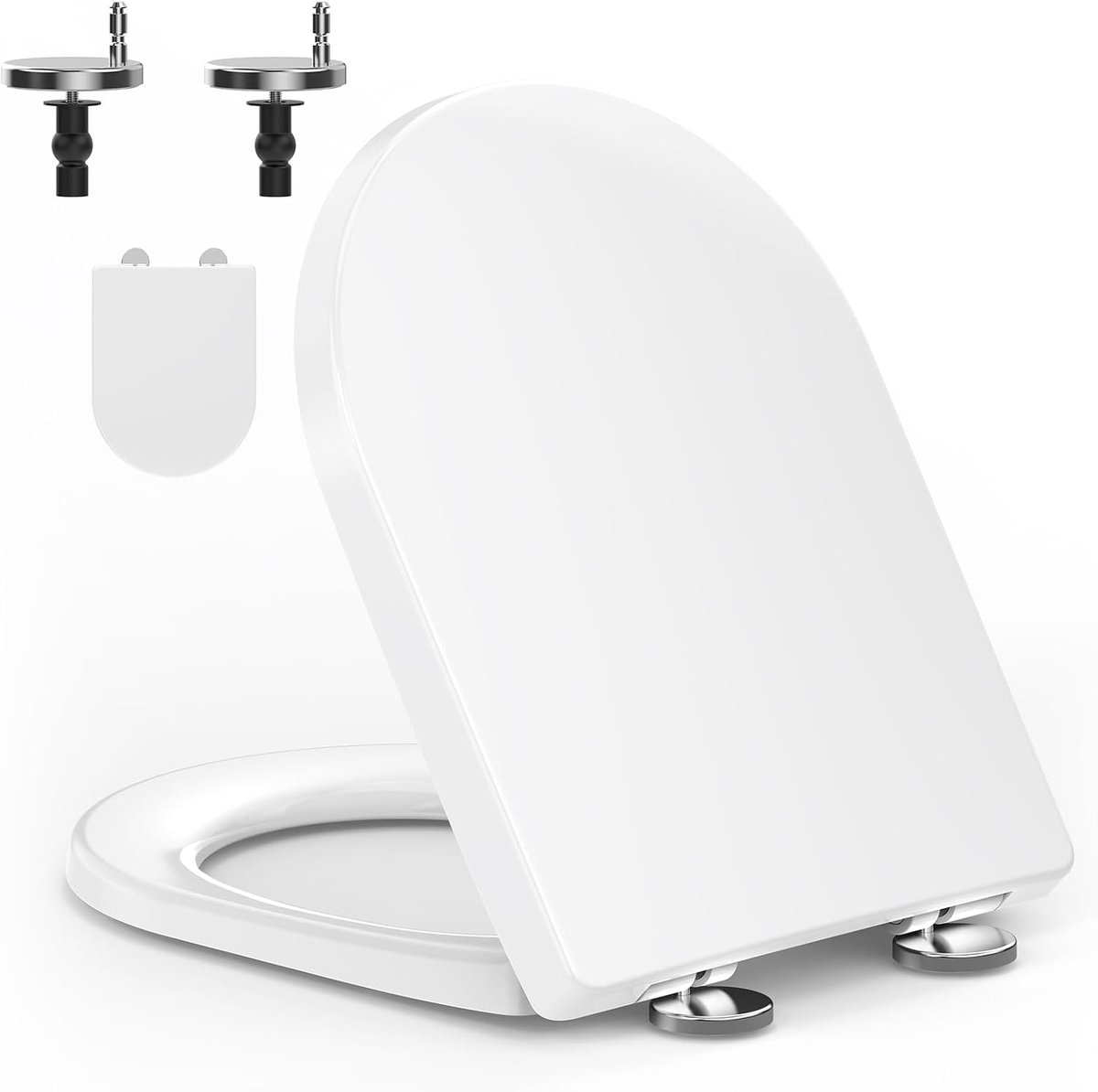 Toiletdeksel met softclosemechanisme D-vorm, wc-bril [lang] eenvoudige montage, wc-deksel afneembaar, tot 175 kg belastbaar, 45,2 * 36 CM wit
