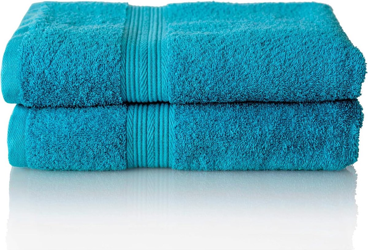 Premium badstoffen handdoekenset, serie van badstof in 6 kleuren en 5 maten, kleur: TURQUOISE, 2 douchehanddoeken van 70 x 140 cm