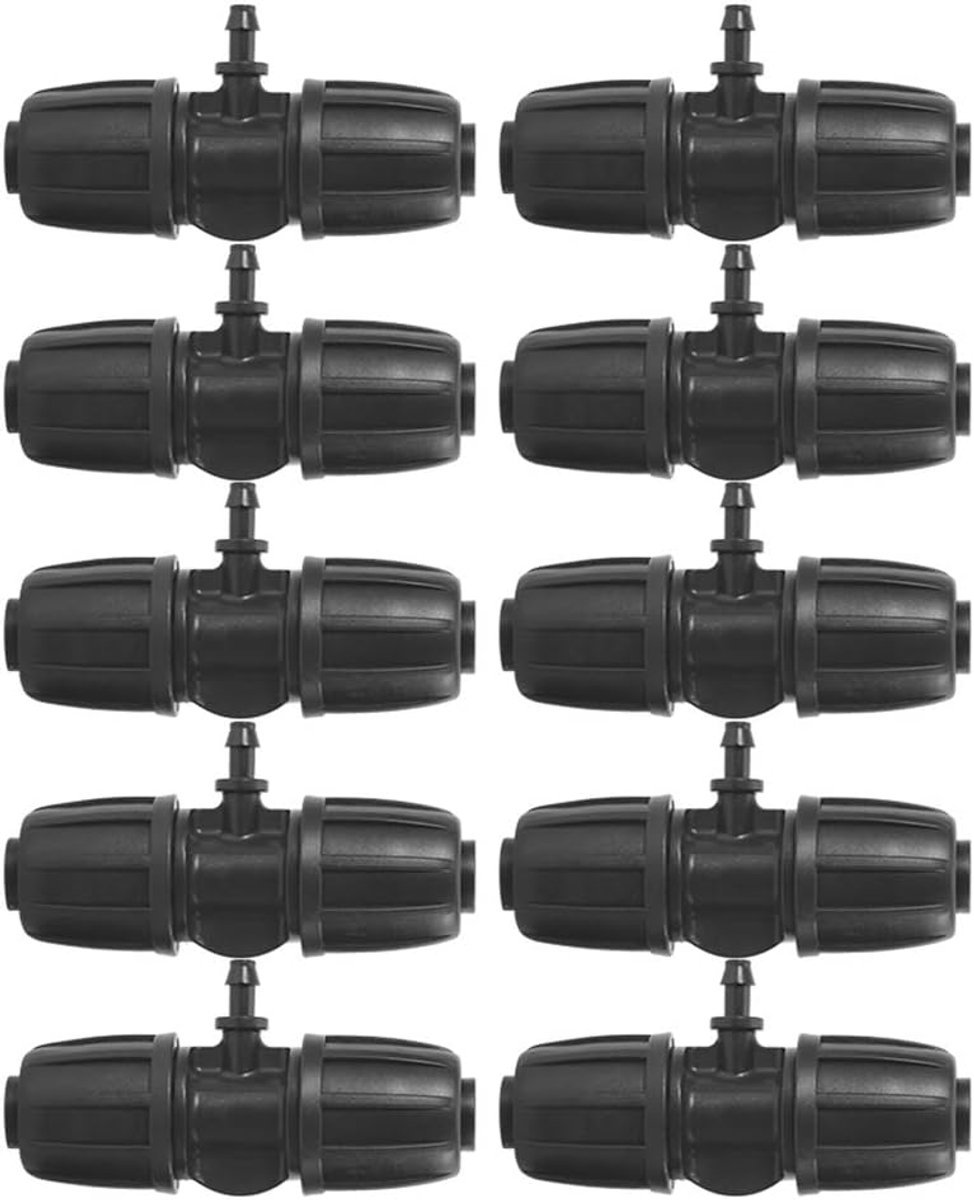 10 stuks zwarte polyoxymethyleen T-connectoren, 16 mm tot 4/7 prikkeldraad, druppelirrigatie fittingen kit