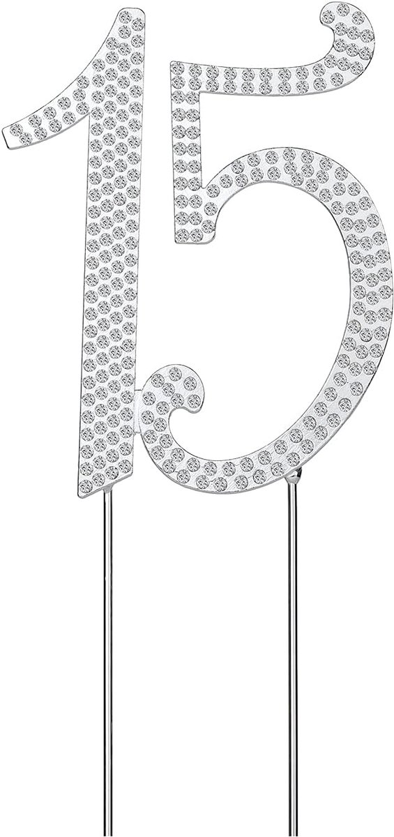 Taartdecoratie nummer 15 taartdecoratie, glitter strass taartoplegger cupcake topper taartsteker taartopzetstuk tandenstoker decoratie suikerfiguren voor 15e verjaardag bruiloft verjaardag party decoratie