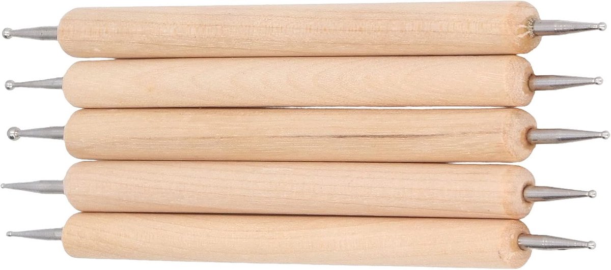 Stylus, 5 Stuks Double End Tracing Dotting Stylus voor Beeldhouwers met Φ1mm, Φ1.5mm, Φ2.0mm, Φ2.5mm Kogelkoppen, Beuken Roestvrijstalen Pennen voor Graveren, Snijden en