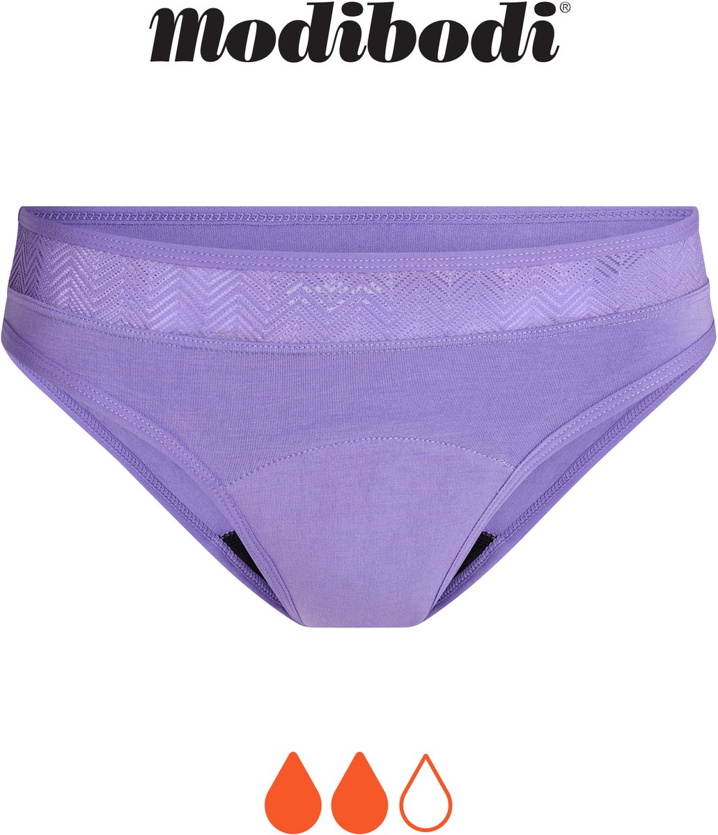 Modibodi Menstruatie Ondergoed Licht Absorberend Dames Sensuele Bikinislip Lekvrij Flora Purple 44
