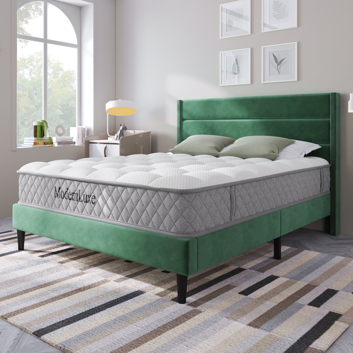 Bedframe - 140x200 Cm - Bed - Met Lattenbodem - Met Opbergruimte - Groen - Met Matras