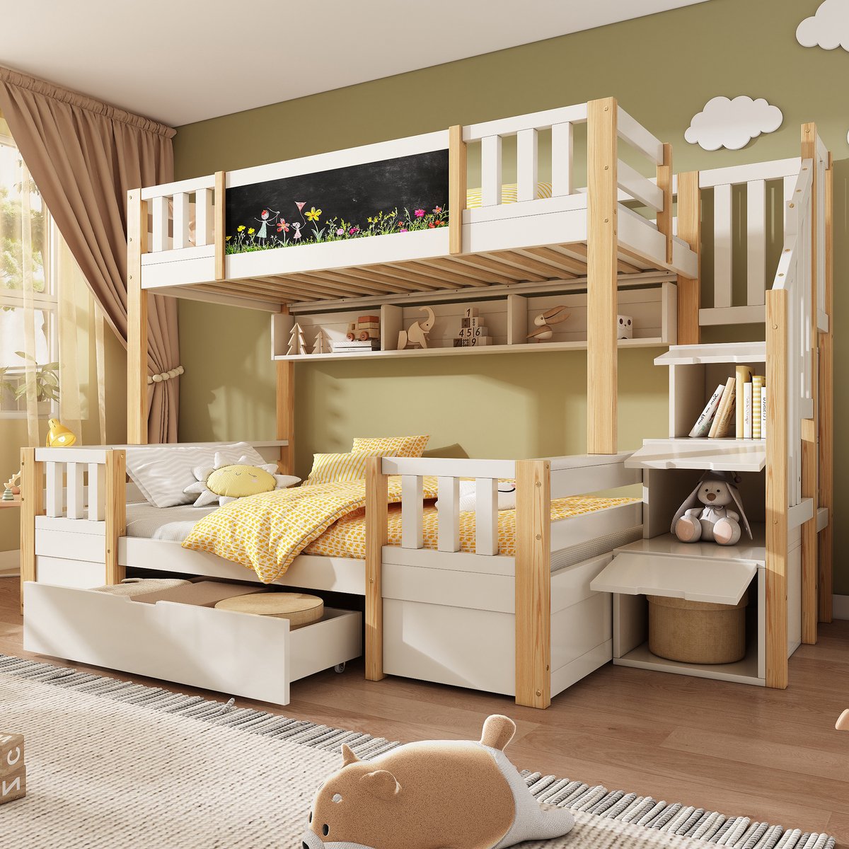 Stapelbed - 90x200 Cm - Bed - Met Lattenbodem - Met Opbergruimte - Naturel - Zonder Matras
