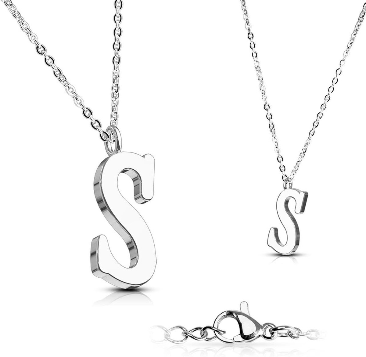 Hanger ALPHABET INITIALEN ketting dames halsketting sieraden collier roestvrij staal zilver roségoud, Roestvrij staal, roestvrij staal, Geen edelsteen