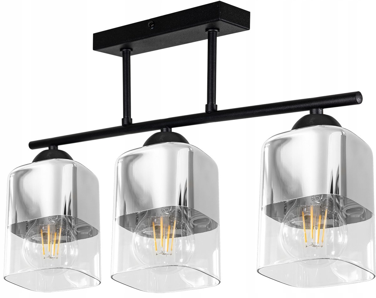Moderne Loft Plafondlamp met Chroom Kappen - Zwart/Chrom