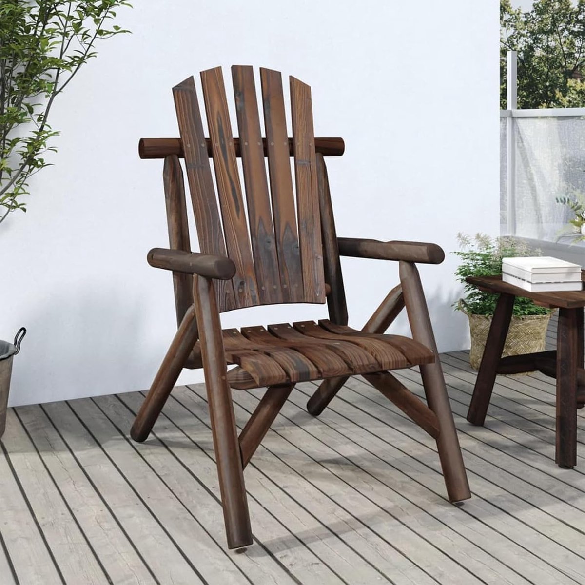 Tuinstoel, comfortabele tuinstoel, terrasstoelen, tuinstoel, tuinstoel van massief dennenhout, 68 x 86 x 103 cm, 2#