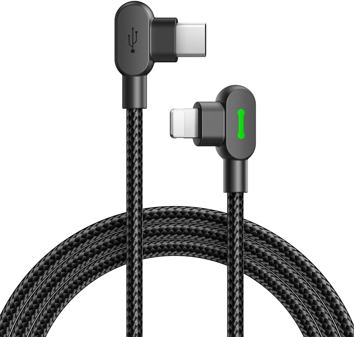 Omgoods - USB C naar Lightning Kabel met 90° Hoek en LED
