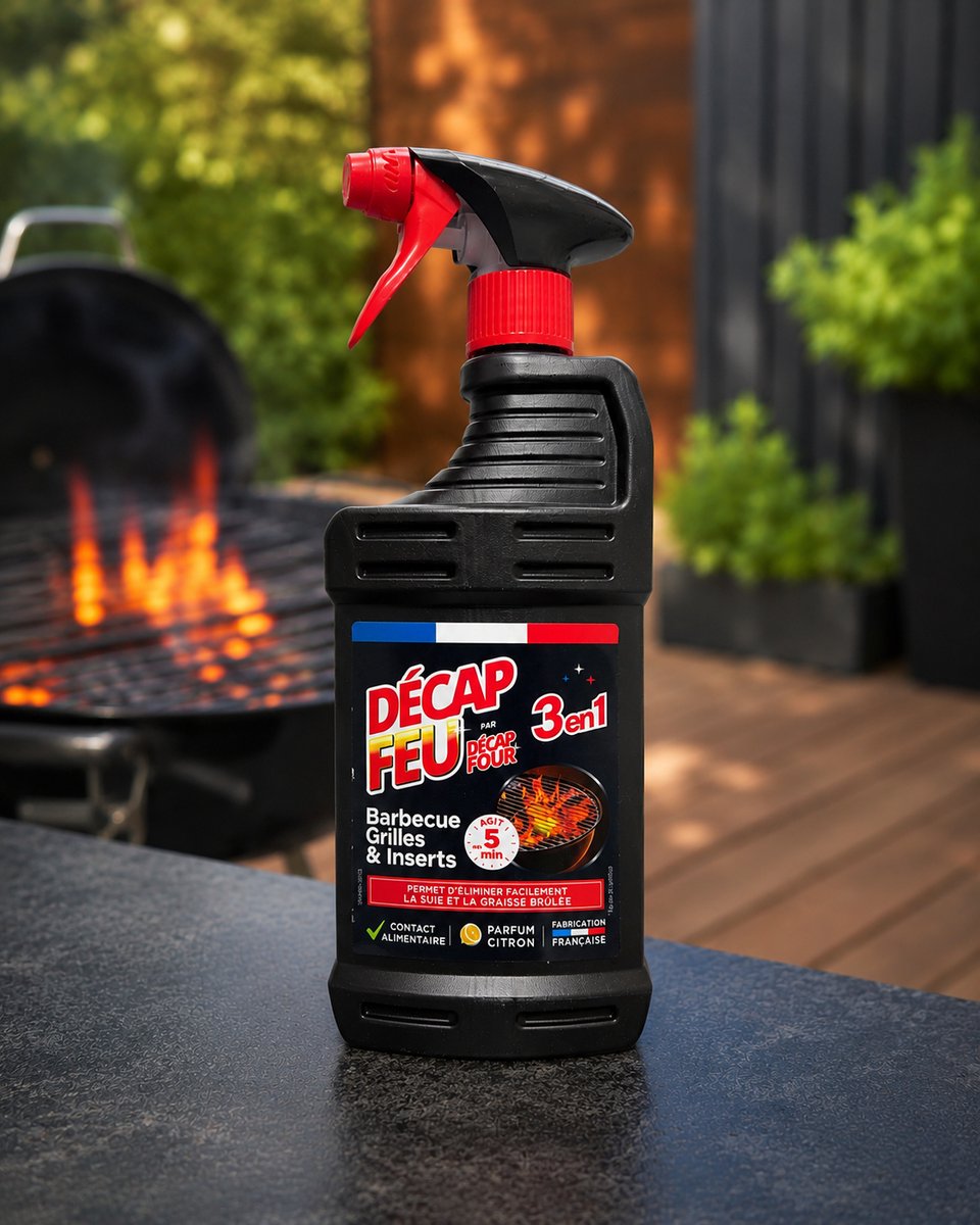 Décap'Feu 3-in-1 BBQ Reiniger 750 ml – Krachtige Grillreiniger & Ontvetter – Tegen Aangekoekt Vet en Roet – Werkt in 5 Minuten – Frisse Citroengeur