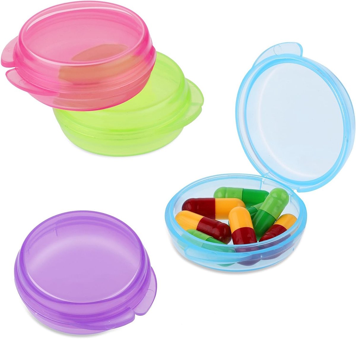 Draagbare pillendoos set van 4, compacte medicijnopbergdoos, schattig en praktisch voor onderweg, ideaal voor vitamines en oordopjes