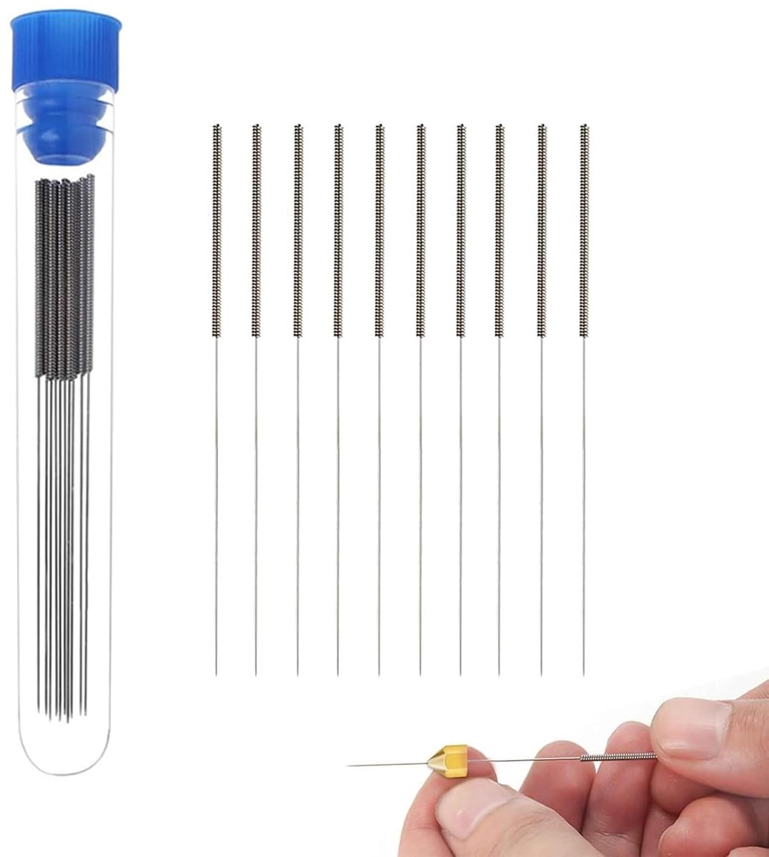 SnelShoppen - 3D Printer Nozzle Tools Onderhoudsset, 10 Stuks 0.5mm Reinigingsnaalden voor 0.5mm Doppen, RVS Schoonmaakmateriaal voor Eenvoudig Onderh