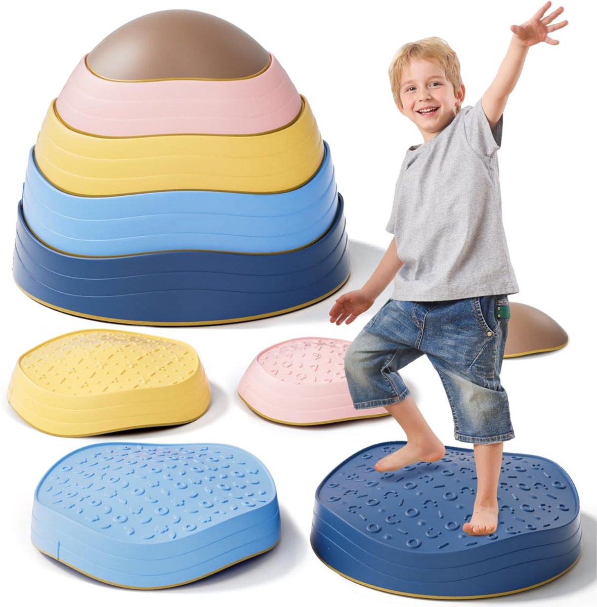 JCP® Stapelstenen - Stapelstenen Kinderen - Balansstenen met Antislip - Veelkleurig - 33cm x 33cm x 10cm
