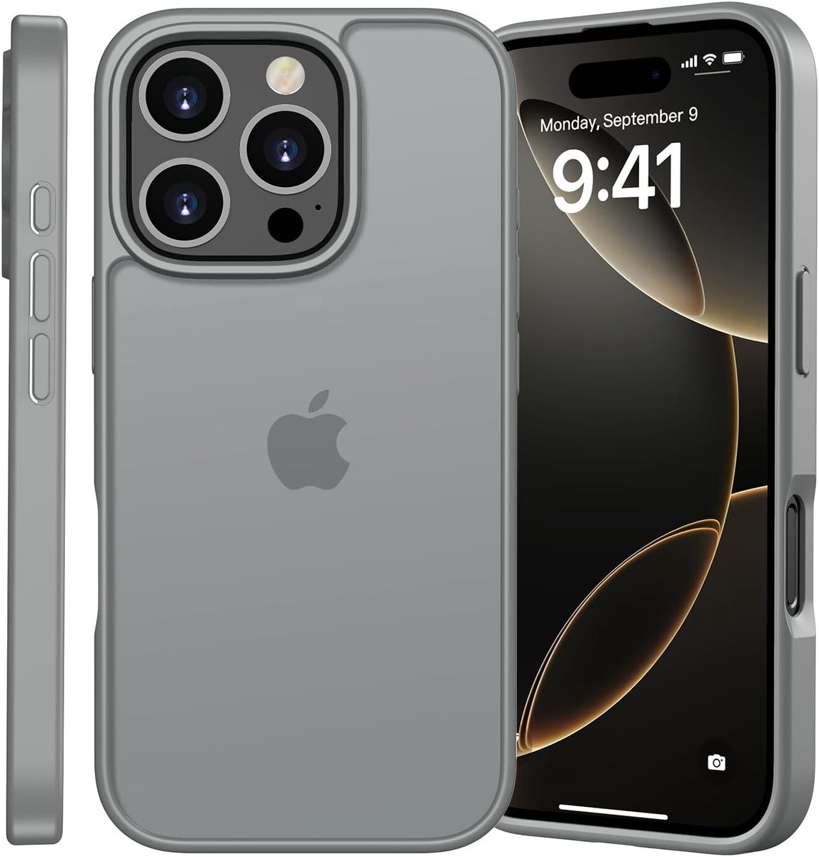SnelShoppen - Shockproof Matte Hoes voor iPhone 16 Pro Max 6,9 Inch - Militair Beschermcase met Anti-Vingerafdruk en Doorzichtig Achterkant - Titanium