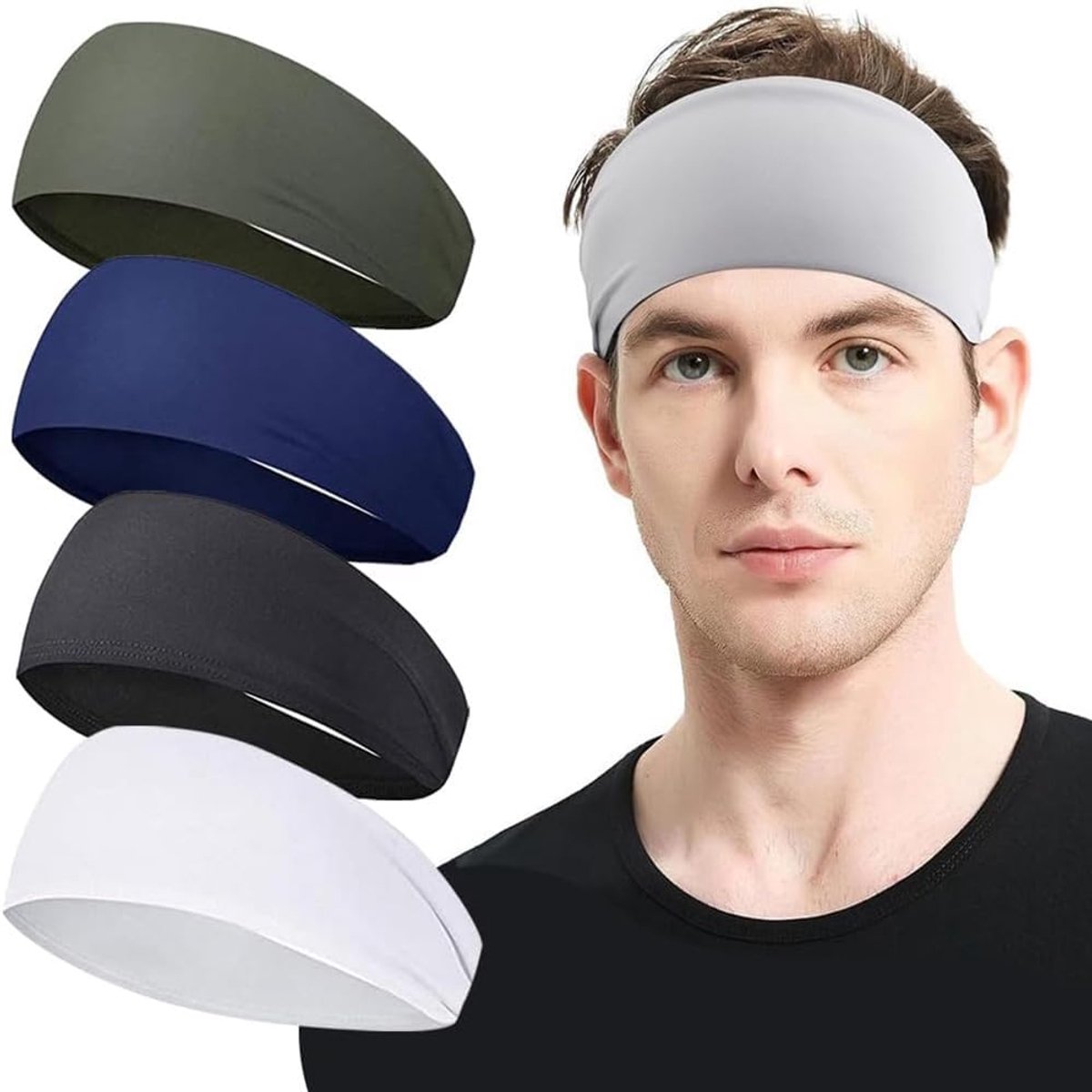 SnelShoppen - Set van 4 Sport Haarbanden voor Mannen en Vrouwen, Zweetband voor Voorhoofd, Elastische Antislip Haarband voor Joggen, Geschikt voor Yog
