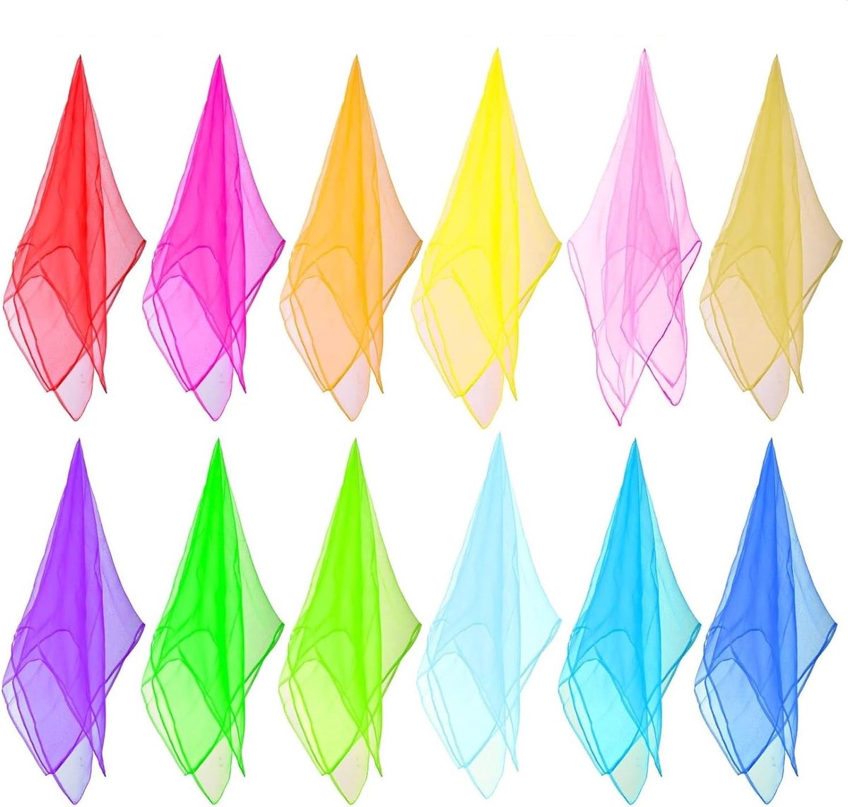 SnelShoppen - Pack van 12 Vierkante Jugglingdoeken, Kleurrijke Chiffon Doeken 60 x 60 cm voor Kinderen, Feest, Activiteiten en Versiering