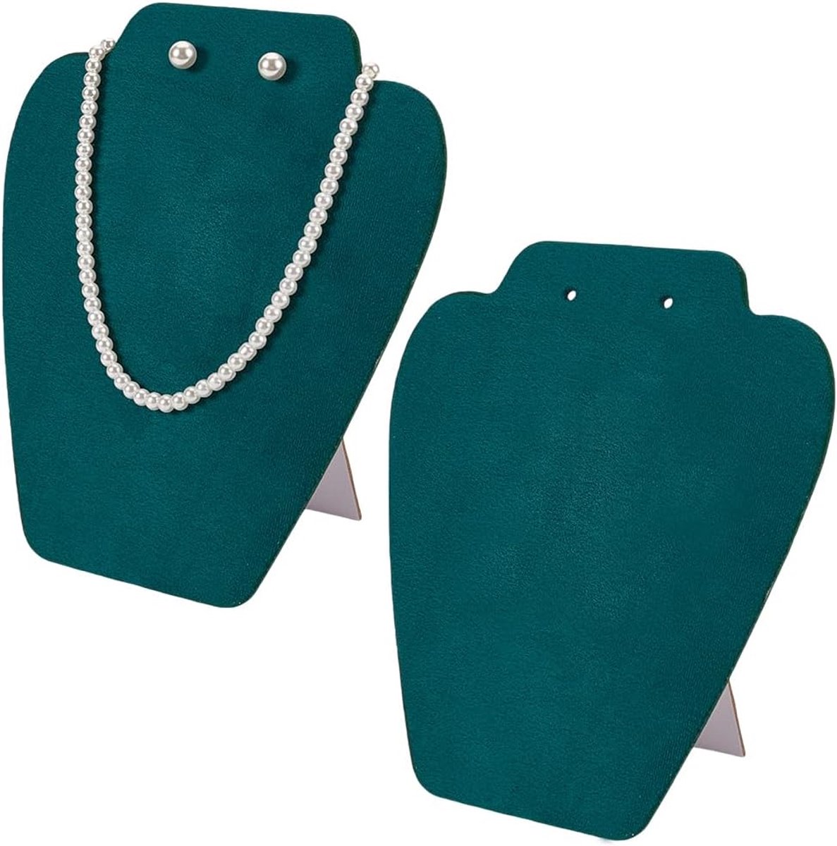 SnelShoppen - 2 Stuks Velvet Sieraad Display Stand voor Kettingen en Oorbellen - Donkergroen - Mannequin Model Hanger voor Sieraden - 195mm Hoog - Per