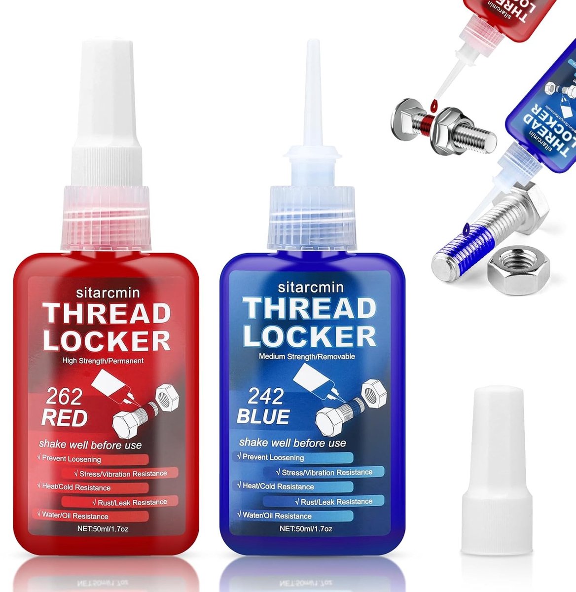 Krachtige Schroeflijm, 50 ml + 50 ml, Hittebestendig en Anaëroob, Ideaal voor Schroeven, Bouten, Voorkomt Loslaten en Corrosie