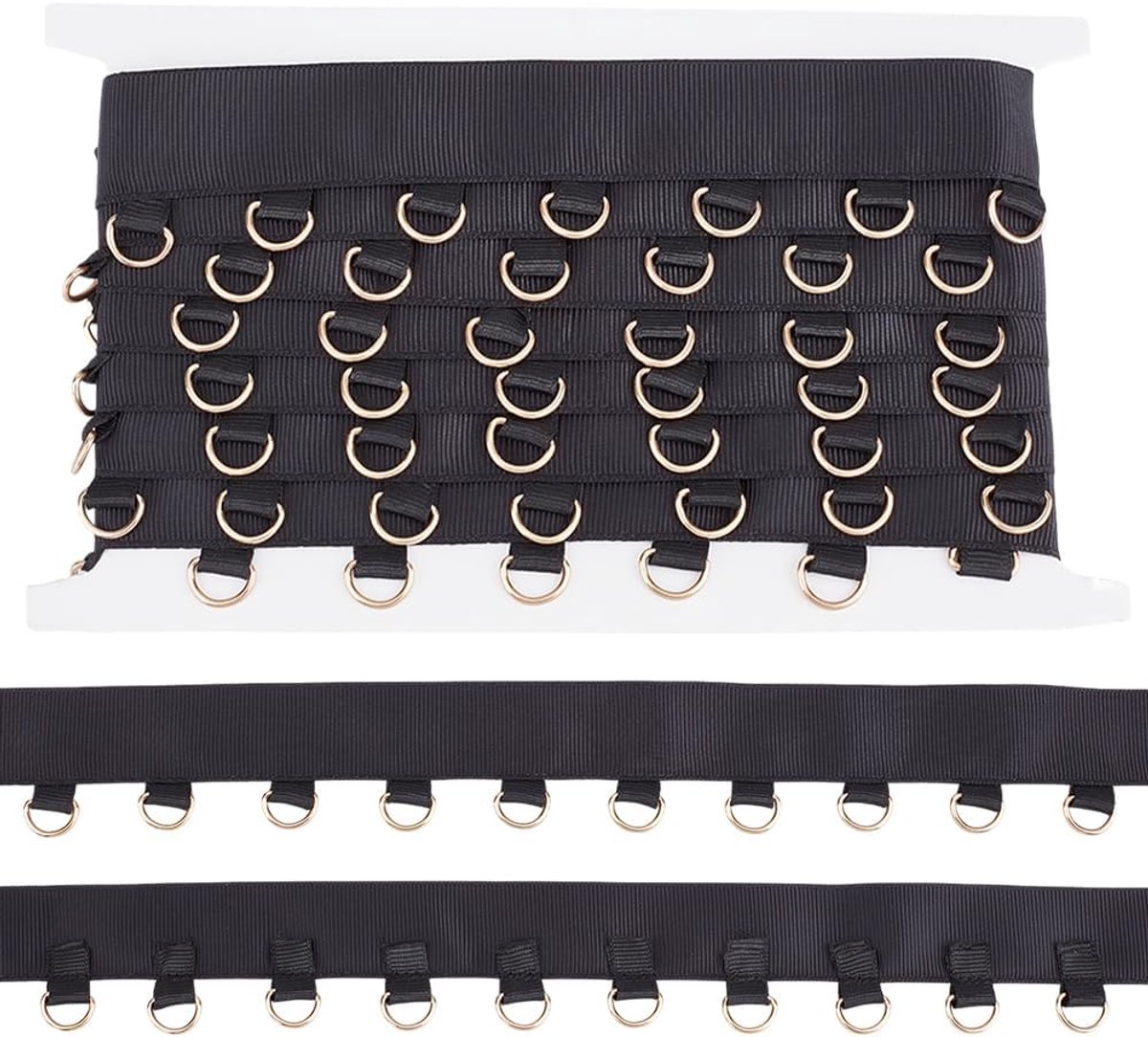 SnelShoppen - 4.5m Zwarte Grommet Trim met Gouden D Ringen, 26mm Polyester Grommet Oogjes Twill Tape Voor Creatief Naaiwerk en Handwerken