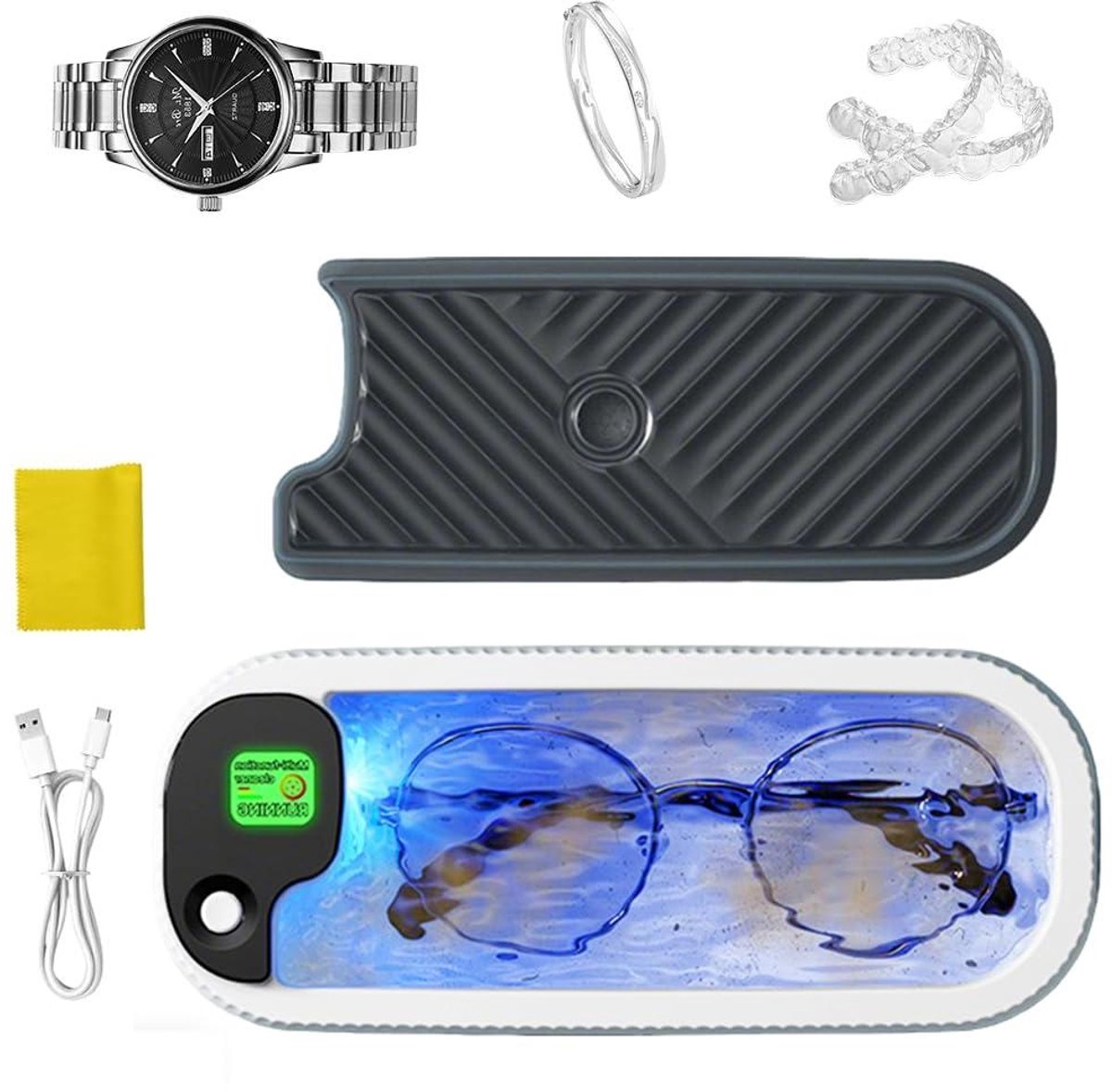 Ultrasone Reiniger - Snel Poetsen - Sieraden Schoonmaken - 45000 Hz Kracht - Mini Formaat - Wit