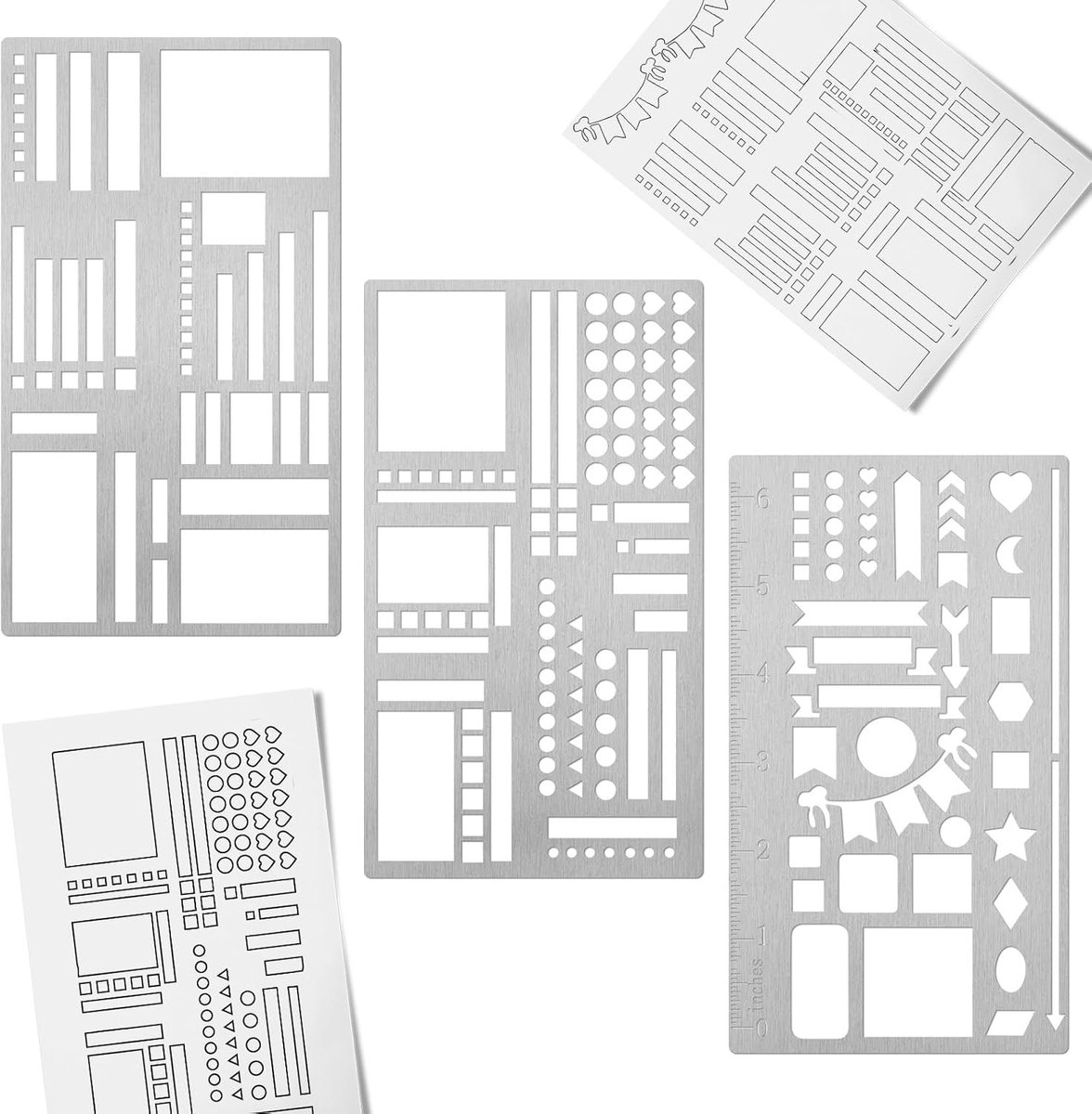 SnelShoppen - 3-delige Metaal Planner Templates, Herbruikbare Bullet Journal Sjablonen, Multi-formaat Checklist Patroon, Staal Templates voor Habit Tr