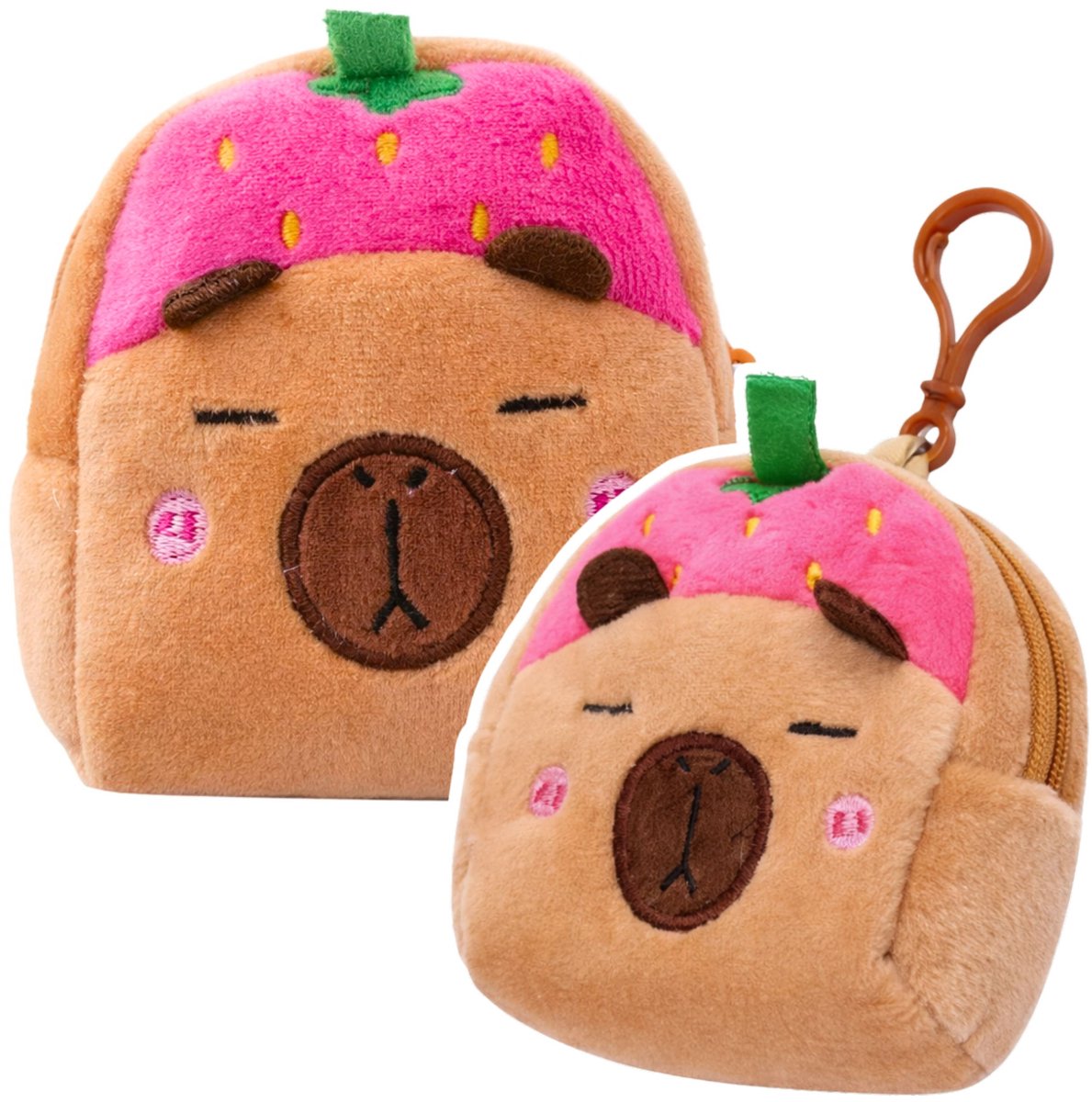 Pluche Portemonnee Met Sleutelhanger Capibara Aardbei Roze 9,5 X 8 Cm - UNI