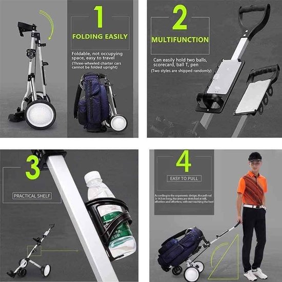 Golftrolley 3 wielen - Golfbuggy Opvouwbaar - Golfen Ondersteunen - Snel Openen Sluiten - 3.5 kg - Wit — afbeelding 2