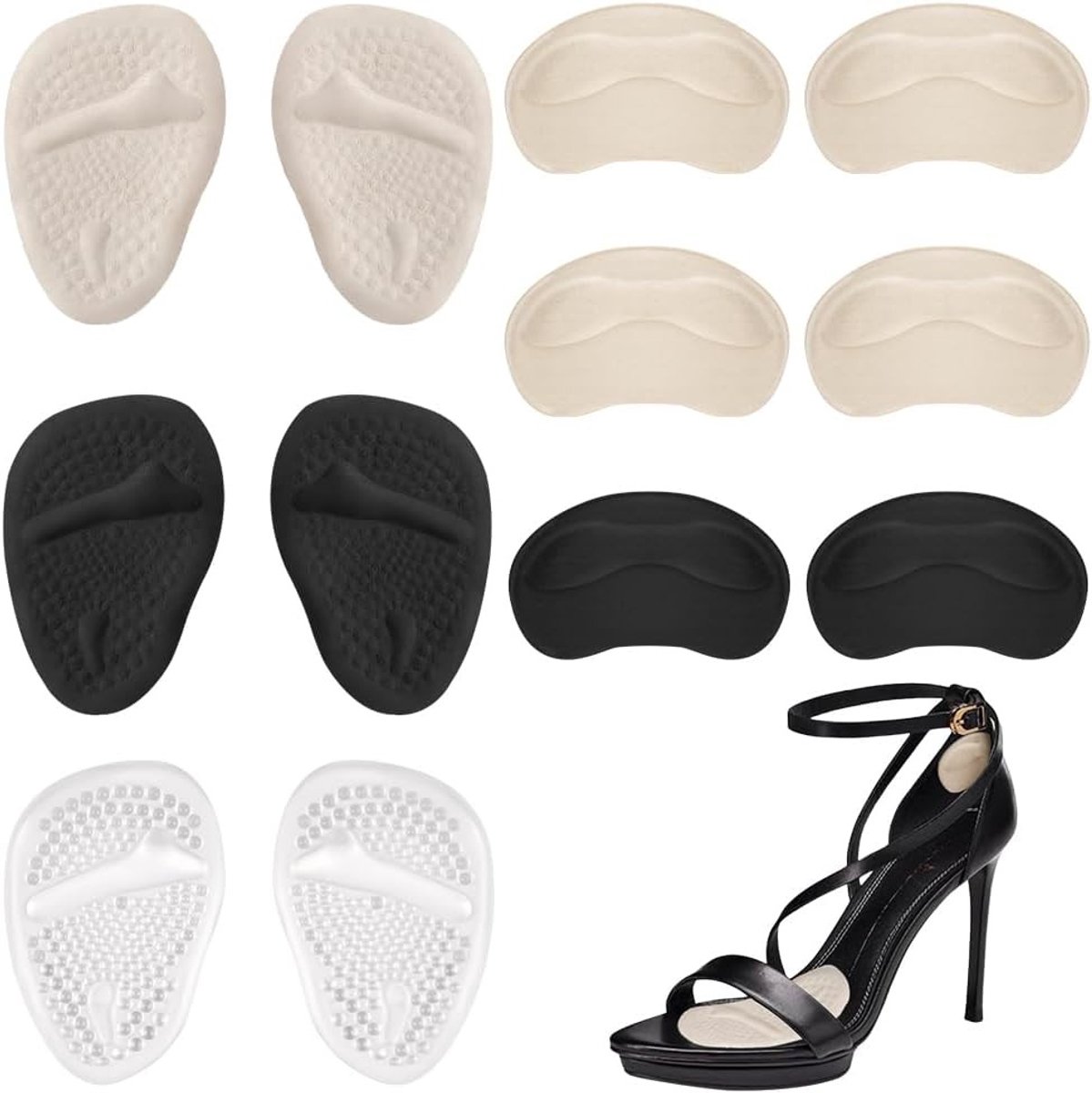 Heel pads voor de voorvoet - 6 paar zelfklevende hielbeschermers, herbruikbare voetpads voor losse schoenen, sneakers en leren schoenen