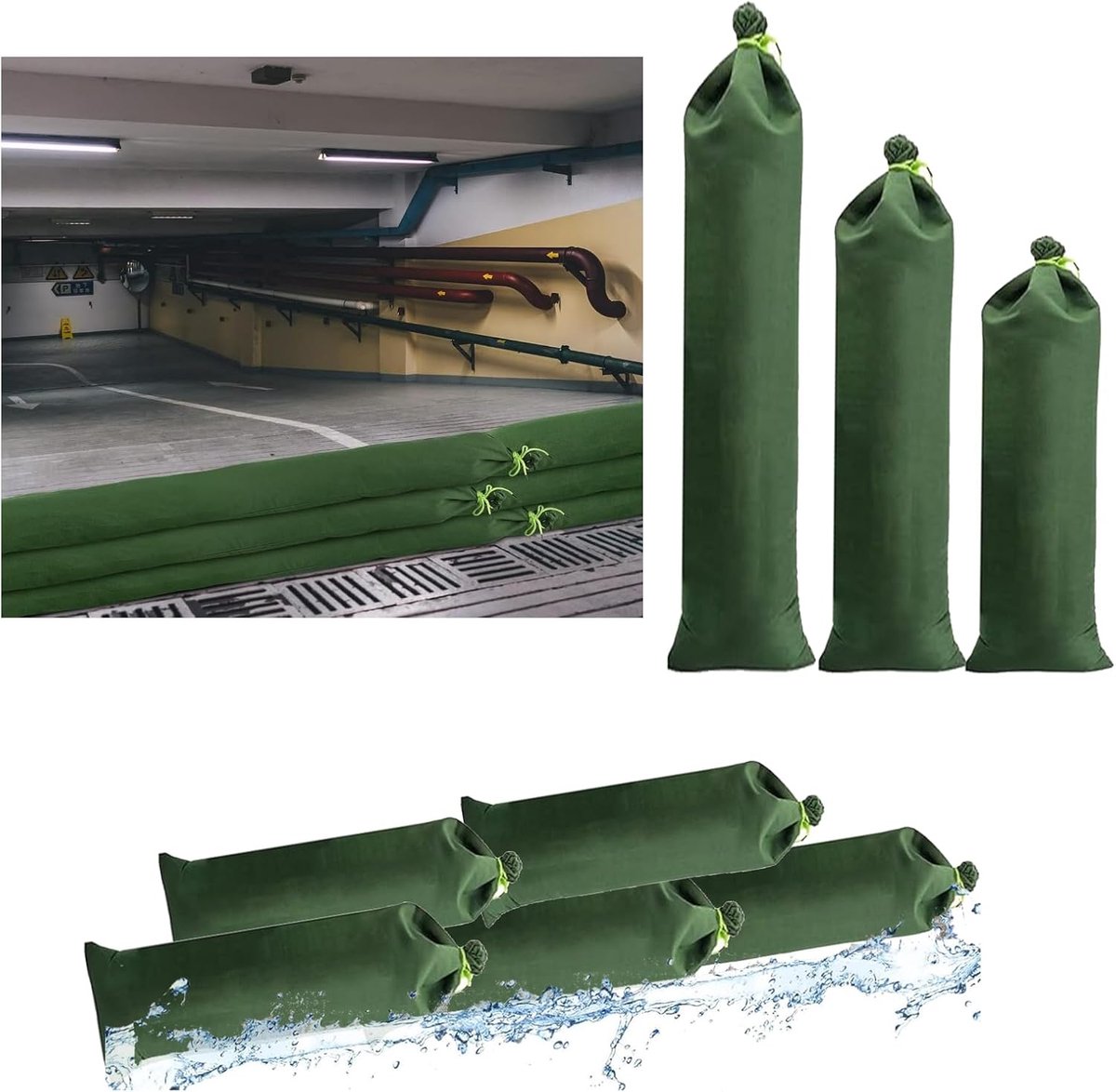 SnelShoppen - 4 Zandzakken voor Overstromingsbescherming 60 x 20 cm, Duurzame Silicone Band, Versterkt, Tuin, Garage, Winkel, Thuis, Bescherming