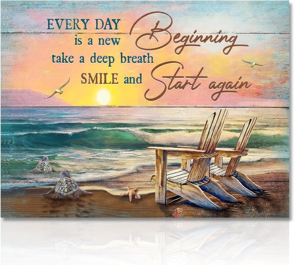 Vintage Beach Ocean Wall Art Poster Sea Turtle Bathroom Prints, Inspirational Quotes Wall Posters for Bathroom Bedroom Office Decor 12x16 in Unframed