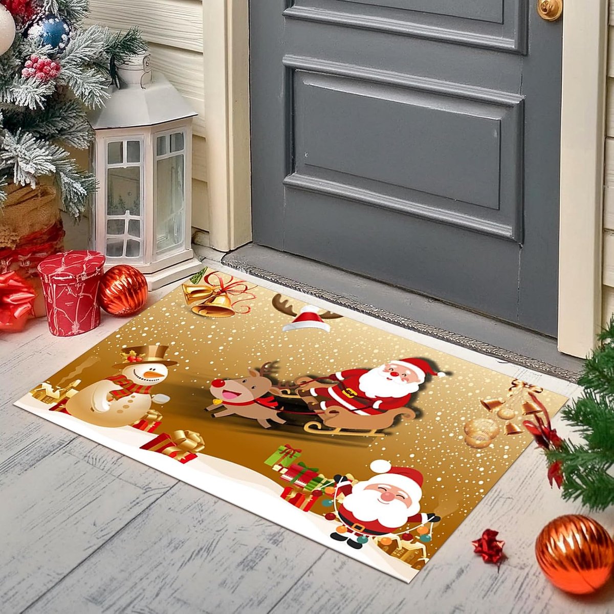 SnelShoppen - Kerst Badmat, Antislip, Schimmelbestendig, Grappige Kerstdecoratie, 40x60cm, Sneeuwman, Wasbare Douchemats, Absorberende Badmat (Bruin)