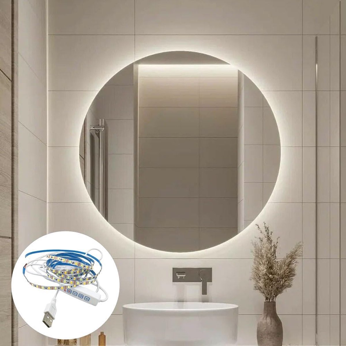 SnelShoppen - Make-upspiegellampen met 3 instelbare kleuren, LED-cosmeticalampen, USB-strip voor kasten en planken, 1 meter lang, instelbare helderhei
