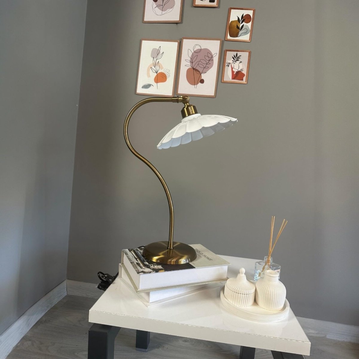 Bamyum Risso retro tafellamp met kabel, nachtlamp, woonkamer, vintage tafellamp wit