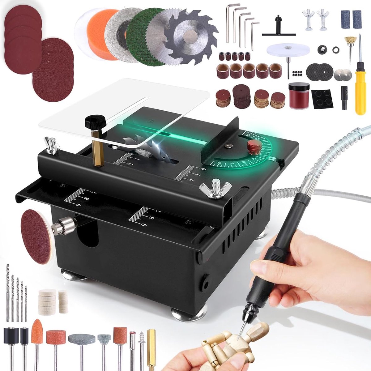 Mini tafelzaag 100 W - diepte instelbaar van 0 tot 16 mm - 7 snelheden - perfect voor modelbouw en houtbewerking - SnelShoppen